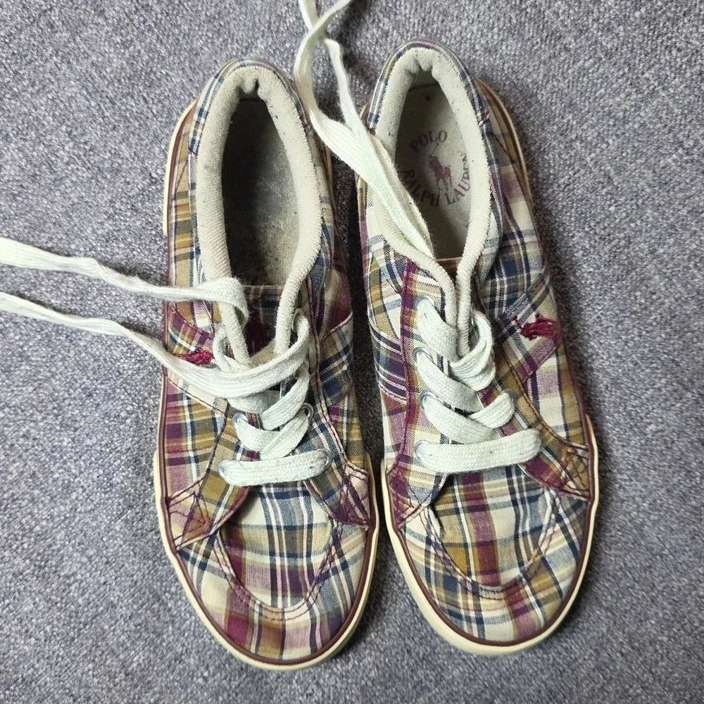 Polo Ralph Lauren Boys Size 3  Shoes Plaid Flat Soles Needs New Laces